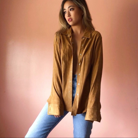 Vintage Tops - Vintage Cognac Suede Button Blouse Vintage Tops - Vintage Cognac Suede Button Blouse
